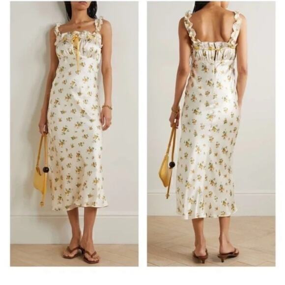 Reformation Dresses & Skirts - New Reformation Erdem Silk Floral Ruffled Dress Butter yellow